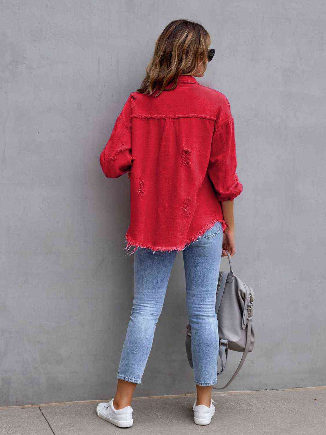 Distressed Drop Shoulder Denim Jacket | Other Colors Available - Starzzyco