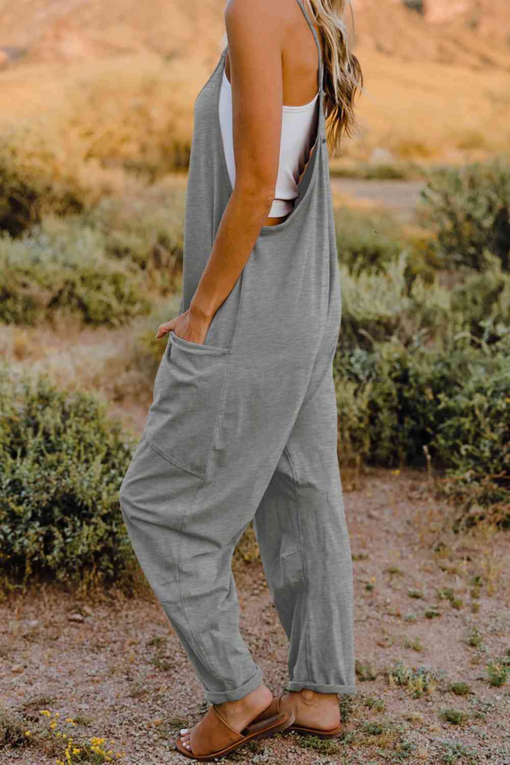 Double Take V-Neck Sleeveless Jumpsuit with Pocket - Starzzyco