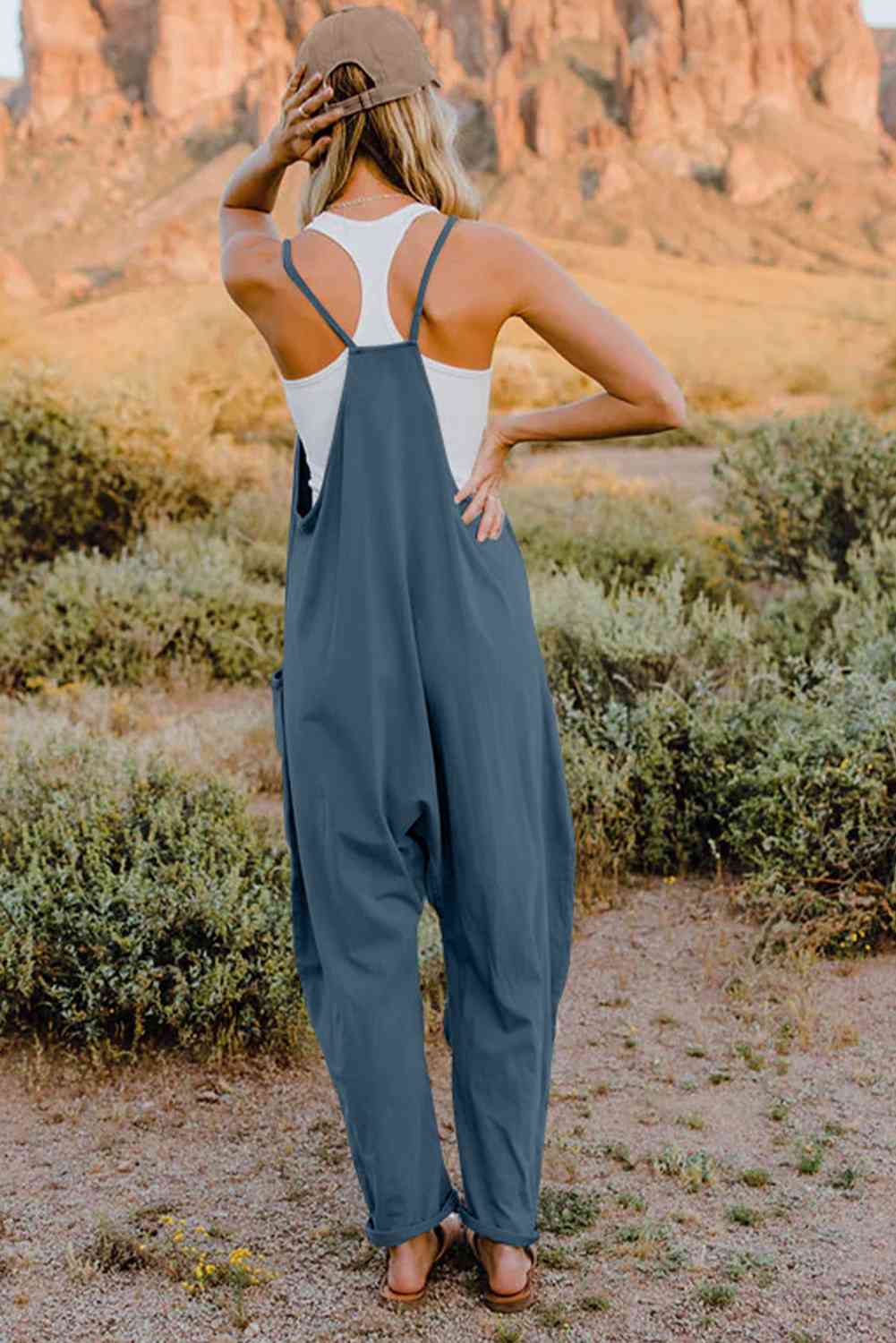 Double Take V-Neck Sleeveless Jumpsuit with Pocket - Starzzyco