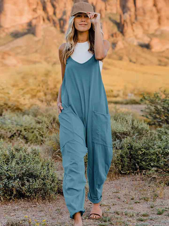 Double Take V-Neck Sleeveless Jumpsuit with Pocket - Starzzyco