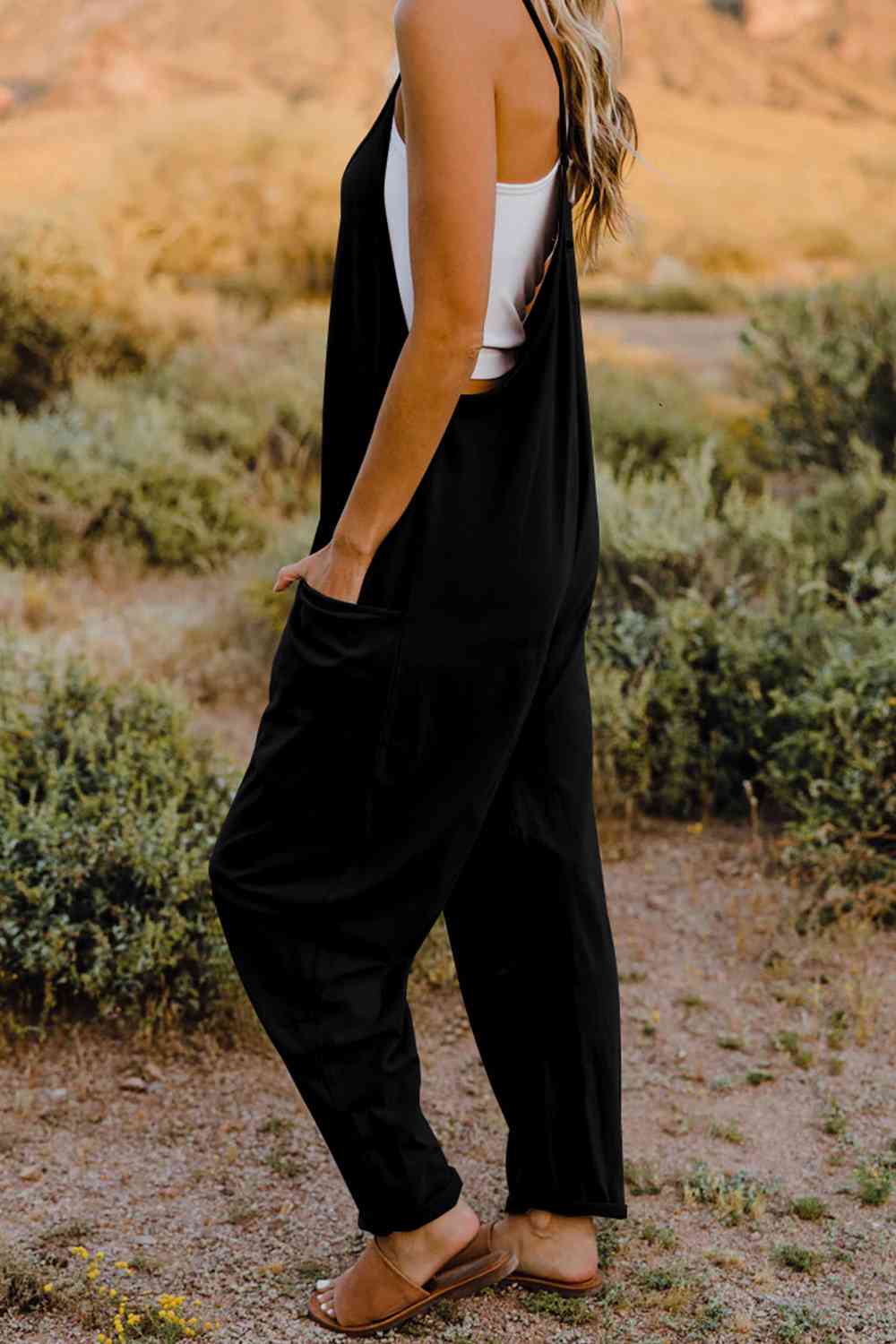 Double Take V-Neck Sleeveless Jumpsuit with Pocket - Starzzyco
