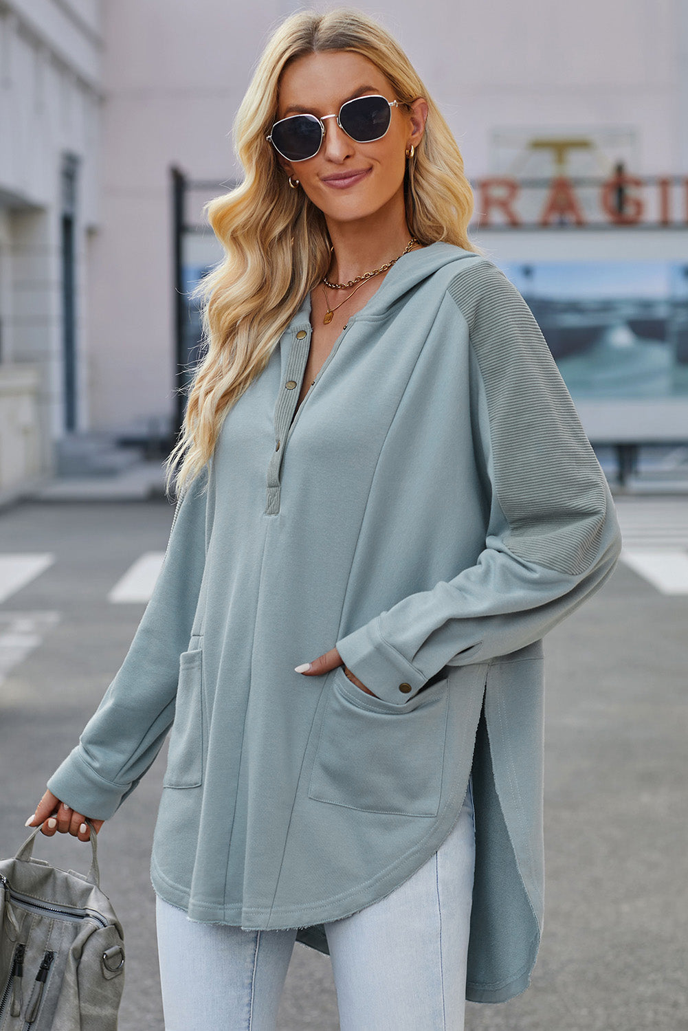Long Sleeve Buttoned Hoodie with Pockets - Starzzyco