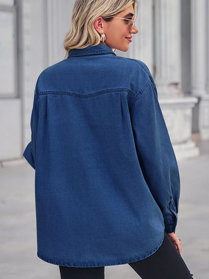 Long Sleeve Denim Shirt Jacket - Starzzyco