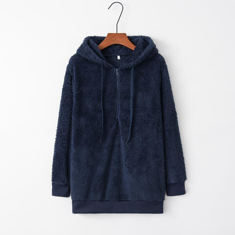 Quarter-Zip Drawstring Teddy Hoodie - Starzzyco