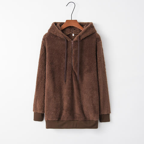 Quarter-Zip Drawstring Teddy Hoodie - Starzzyco