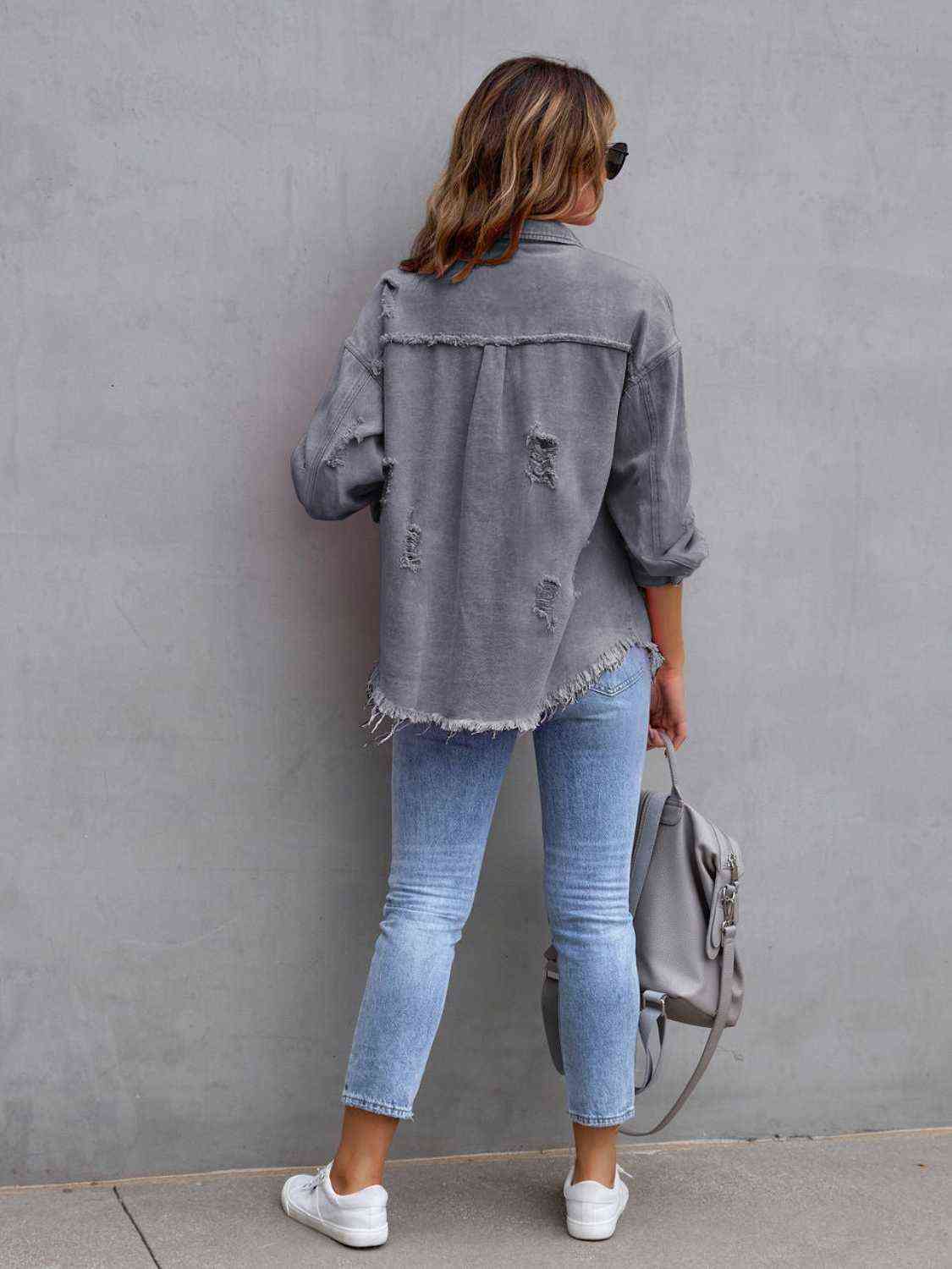 Distressed Drop Shoulder Denim Jacket | Other Colors Available - Starzzyco