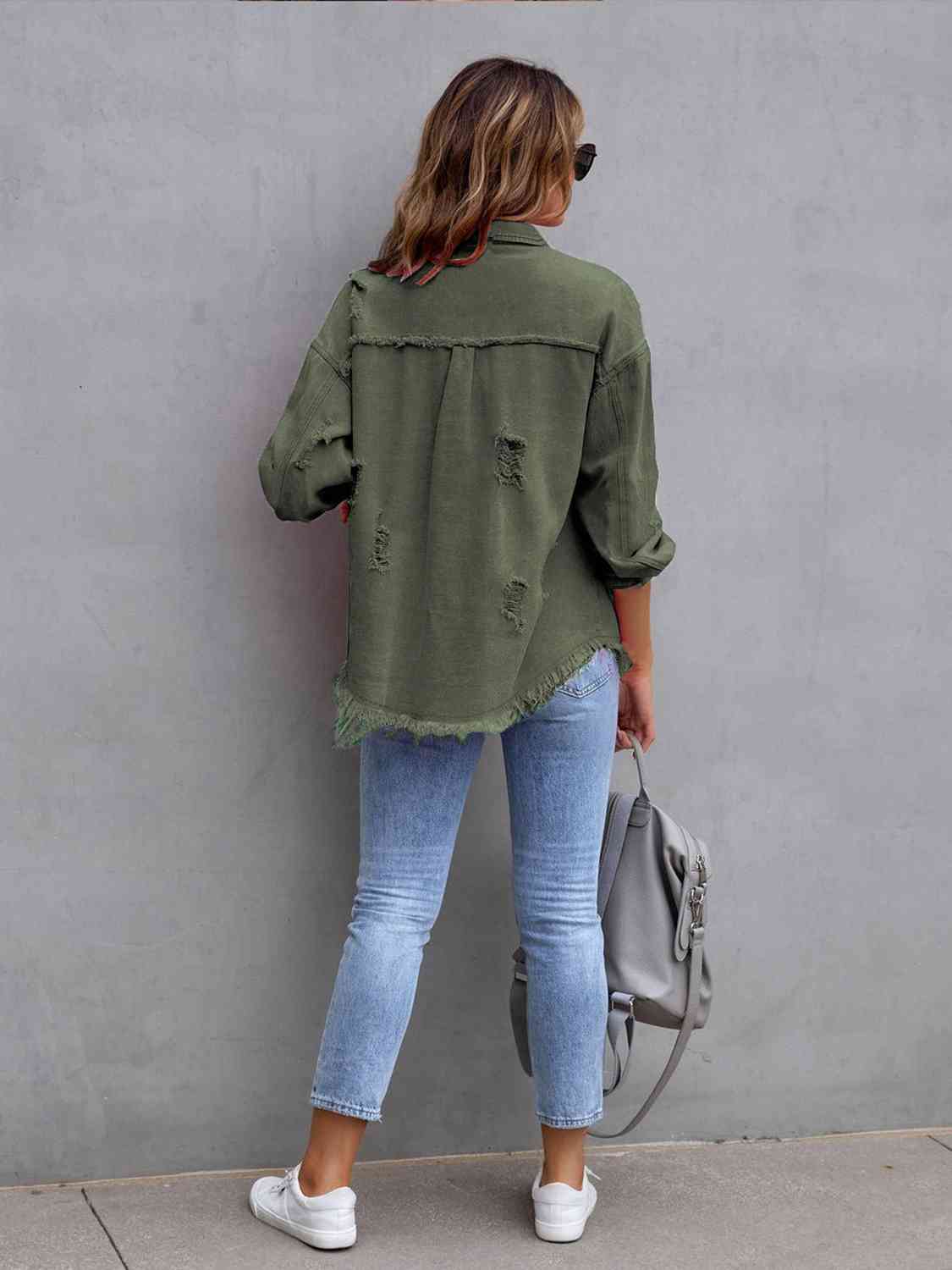 Distressed Drop Shoulder Denim Jacket | Other Colors Available - Starzzyco