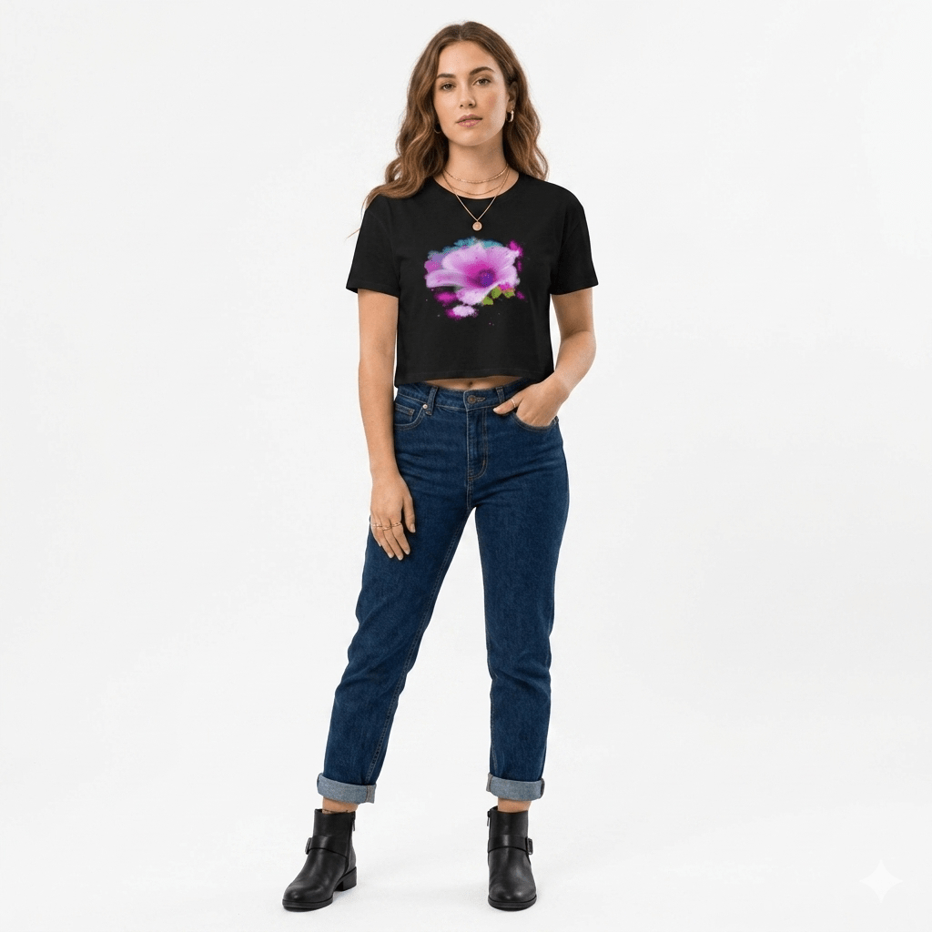 Painted Pink Flower Graphic Crop Tee - Starzzyco