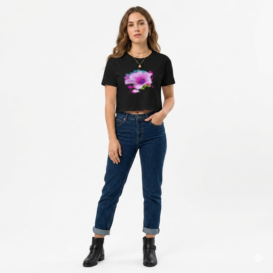 Painted Pink Flower Graphic Crop Tee - Starzzyco