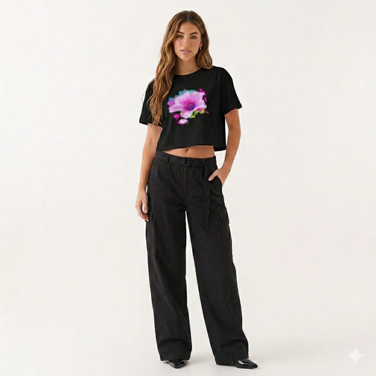 Painted Pink Flower Graphic Crop Tee - Starzzyco