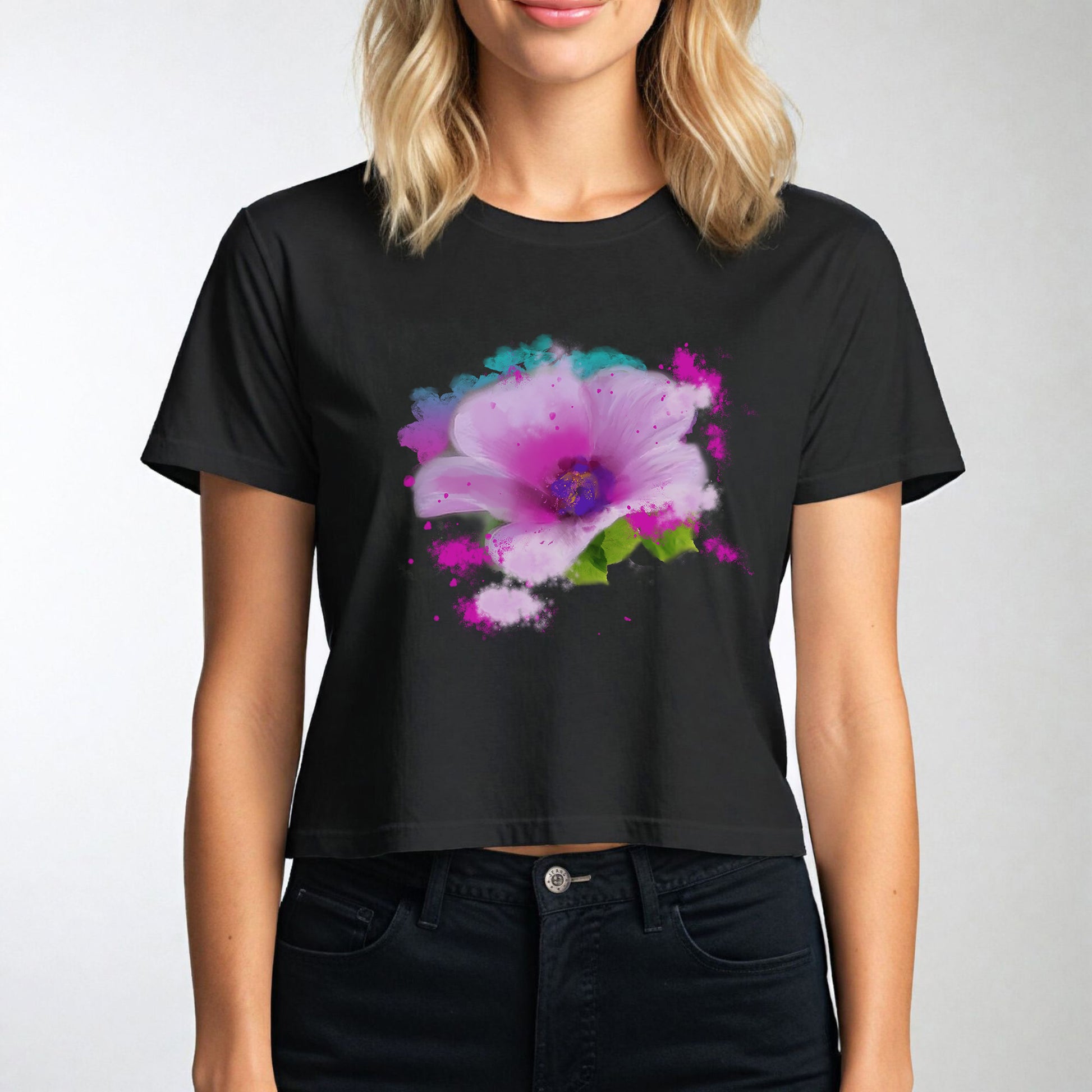 Pink Flower Graphic Crop Tee - Starzzyco