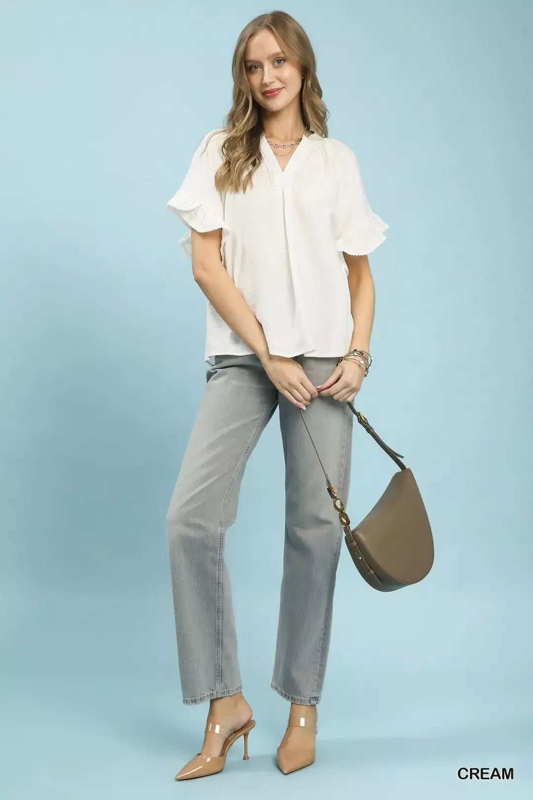 Ruffle Sleeve V-Neck Flutter Blouse - Starzzyco
