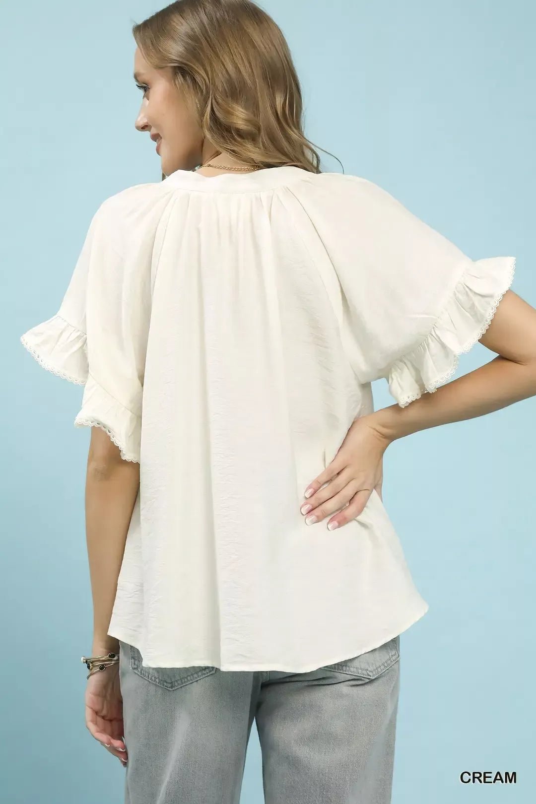 Ruffle Sleeve V-Neck Flutter Blouse - Starzzyco