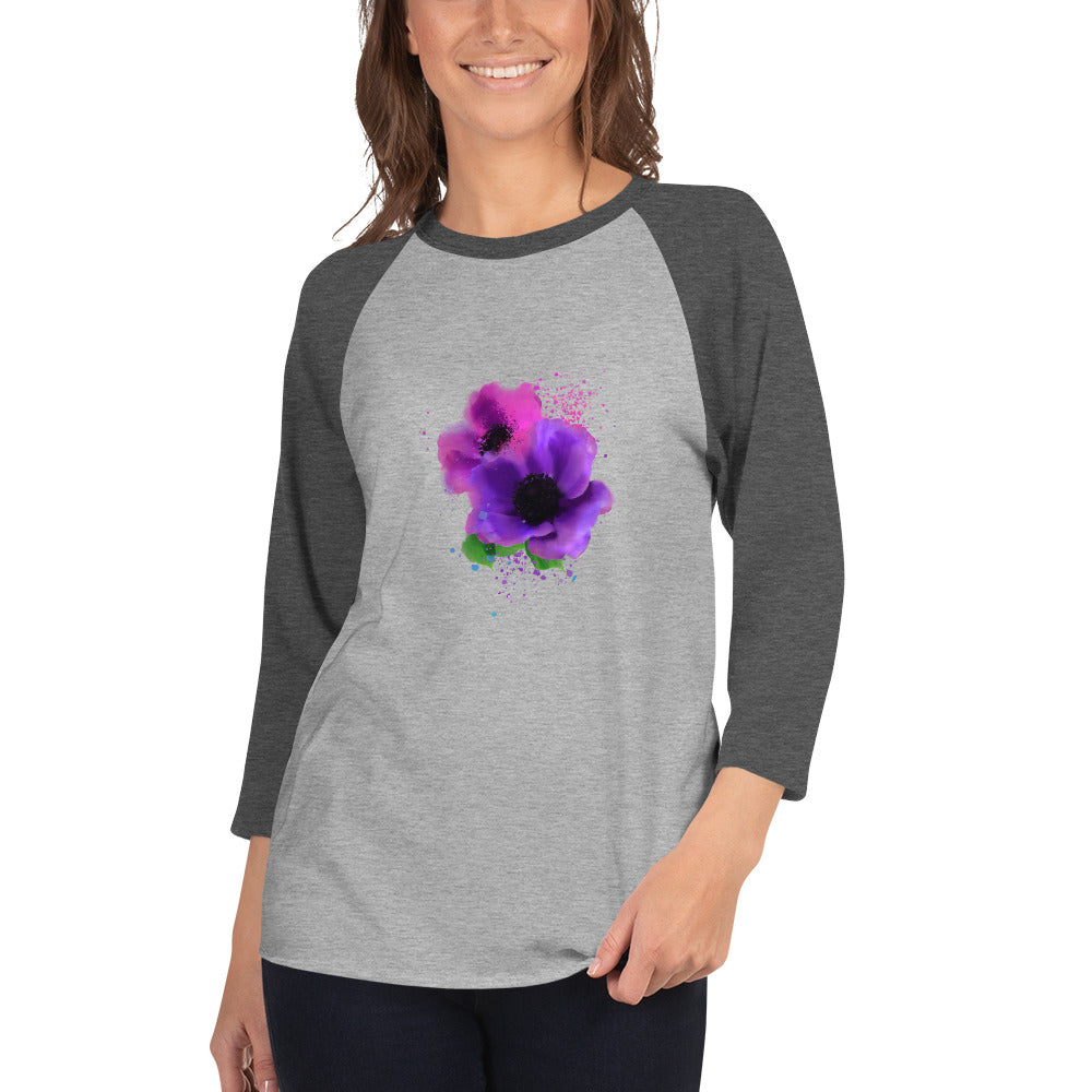 3/4 sleeve raglan shirt - Flower garden pinks - Starzzyco