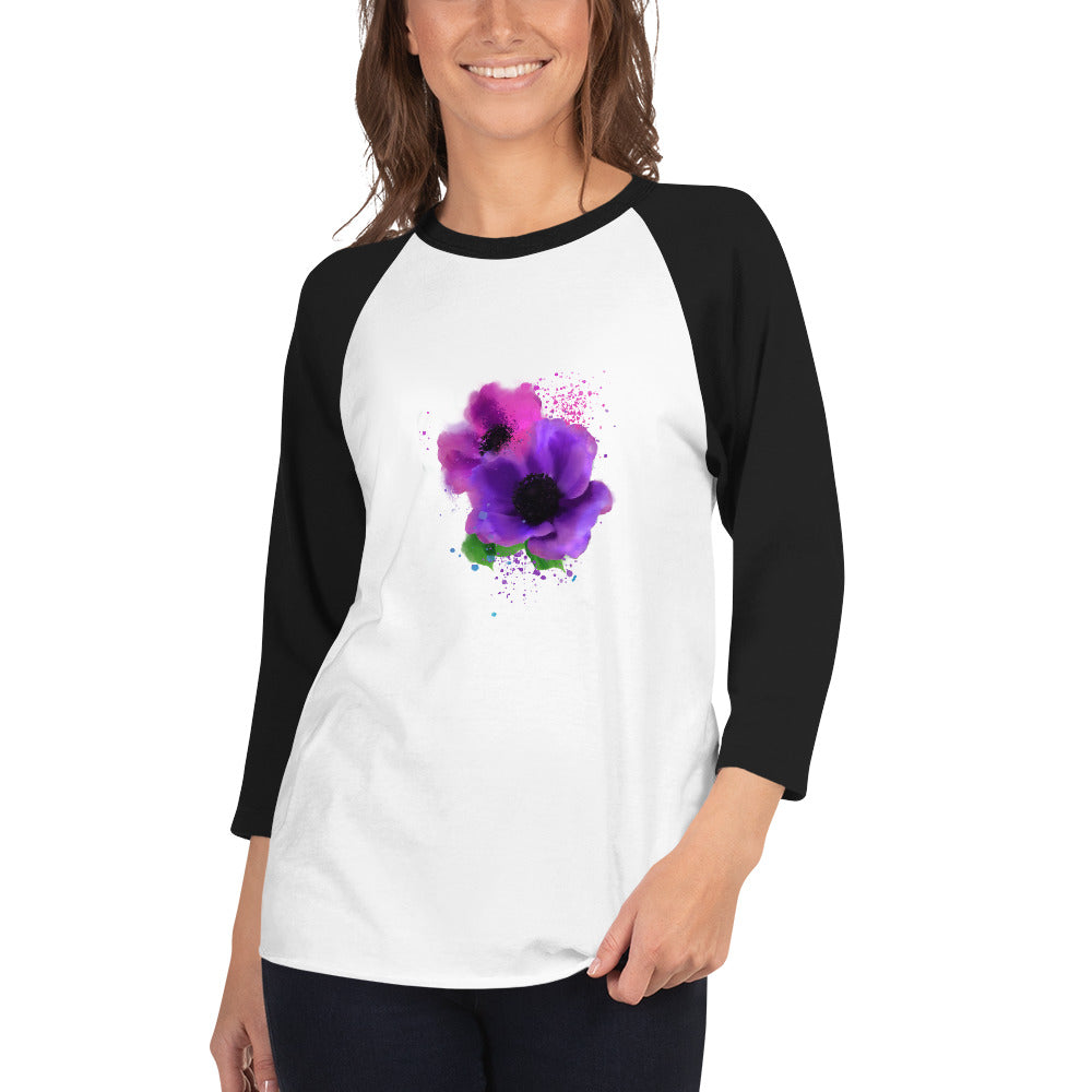 3/4 sleeve raglan shirt - Flower garden pinks - Starzzyco