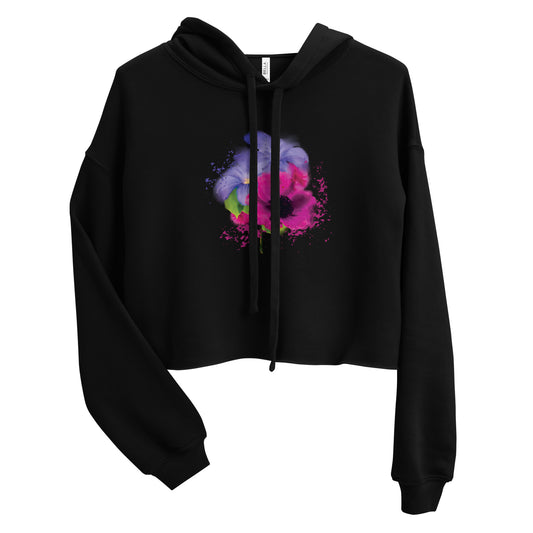 Black hoodie with colorful peace symbol design on a white background