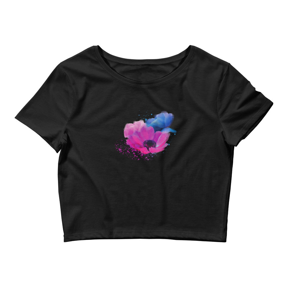 Pink Blue Painted Flower Crop Tee - Starzzyco