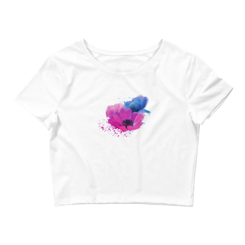 Pink Blue Painted Flower Crop Tee - Starzzyco