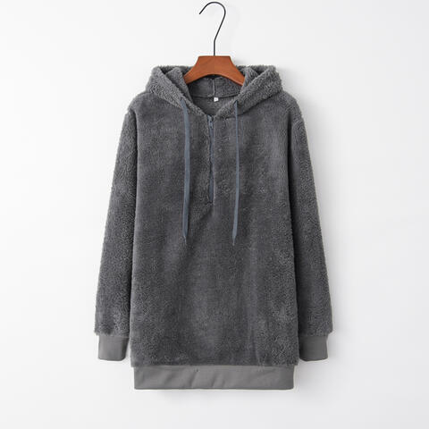 Quarter-Zip Drawstring Teddy Hoodie - Starzzyco