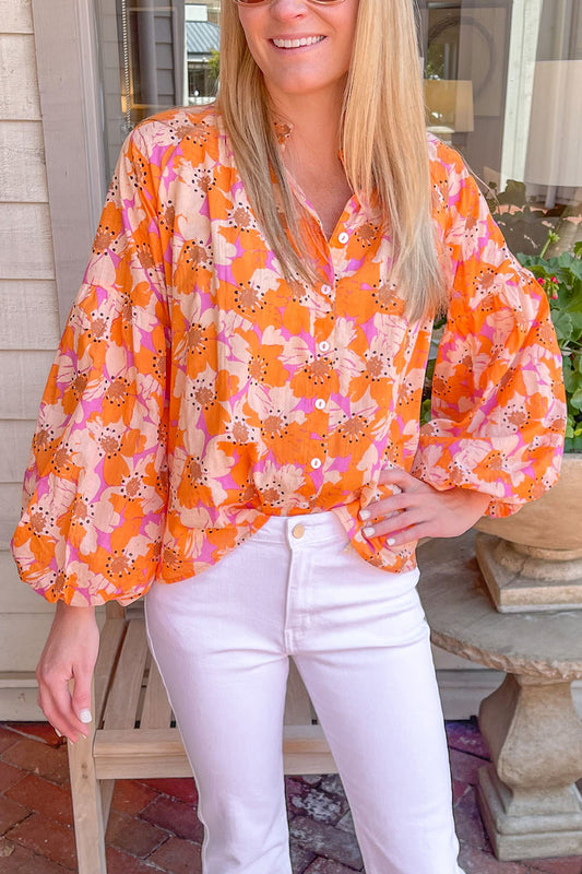 Printed Balloon Sleeve Top - Starzzyco