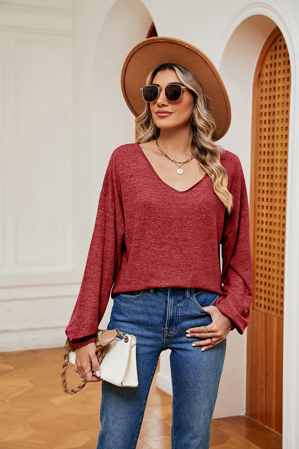 V-Neck Long Sleeve Top - Starzzyco