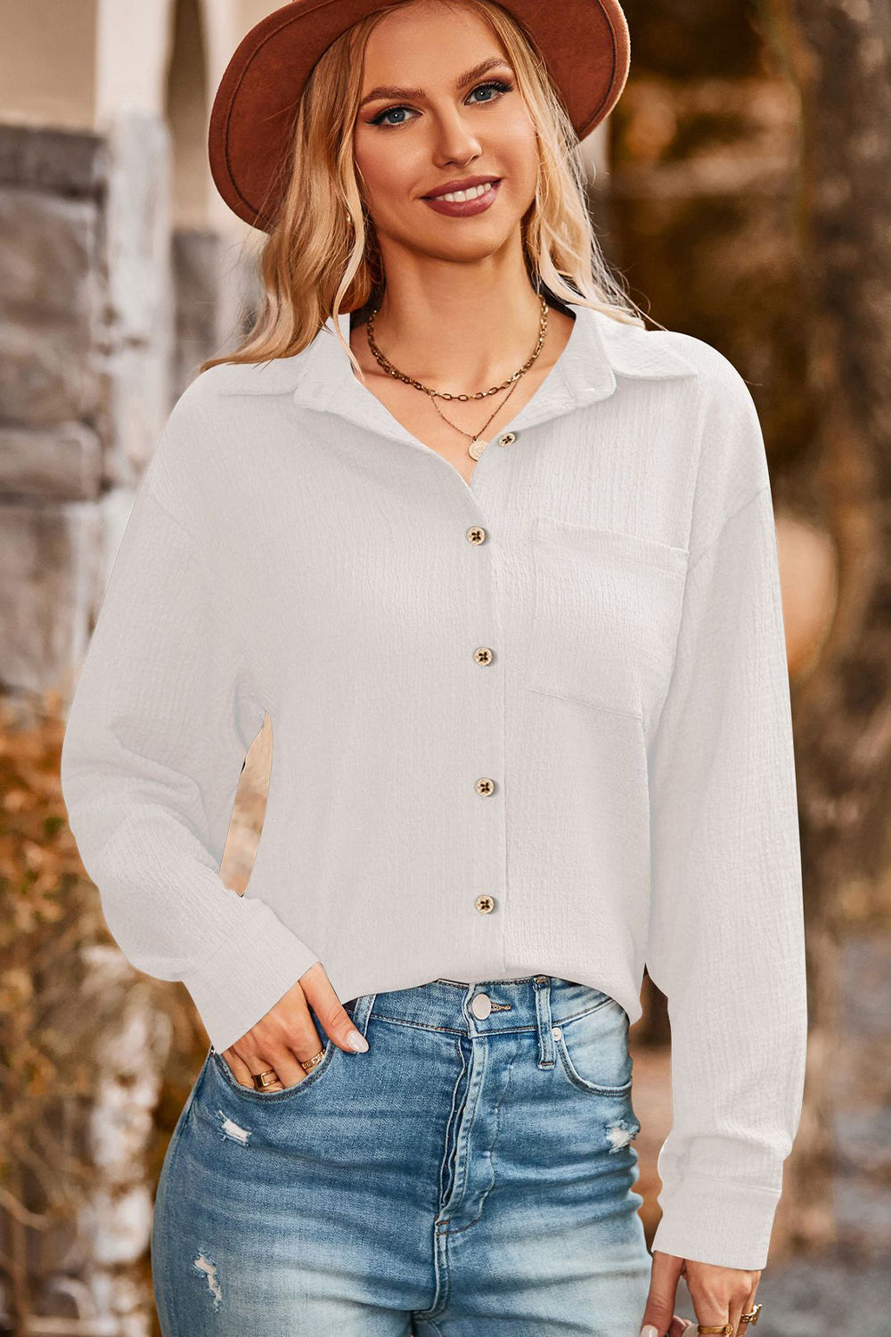 Twisted Collared Neck Long Sleeve Shirt - Starzzyco