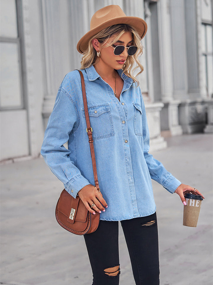 Long Sleeve Denim Shirt Jacket - Starzzyco