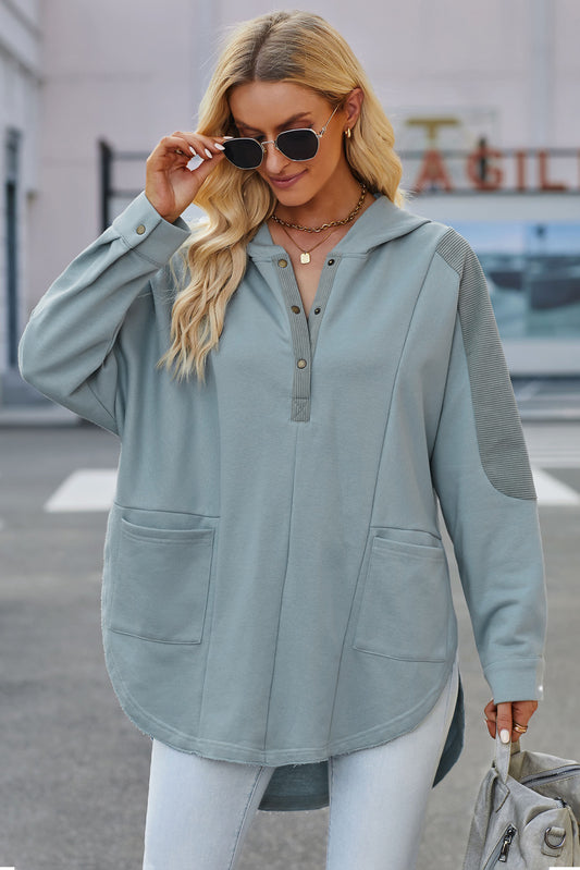 Long Sleeve Buttoned Hoodie with Pockets - Starzzyco