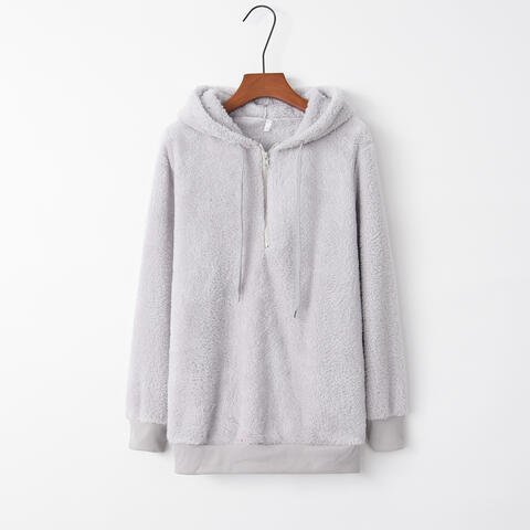 Quarter-Zip Drawstring Teddy Hoodie - Starzzyco