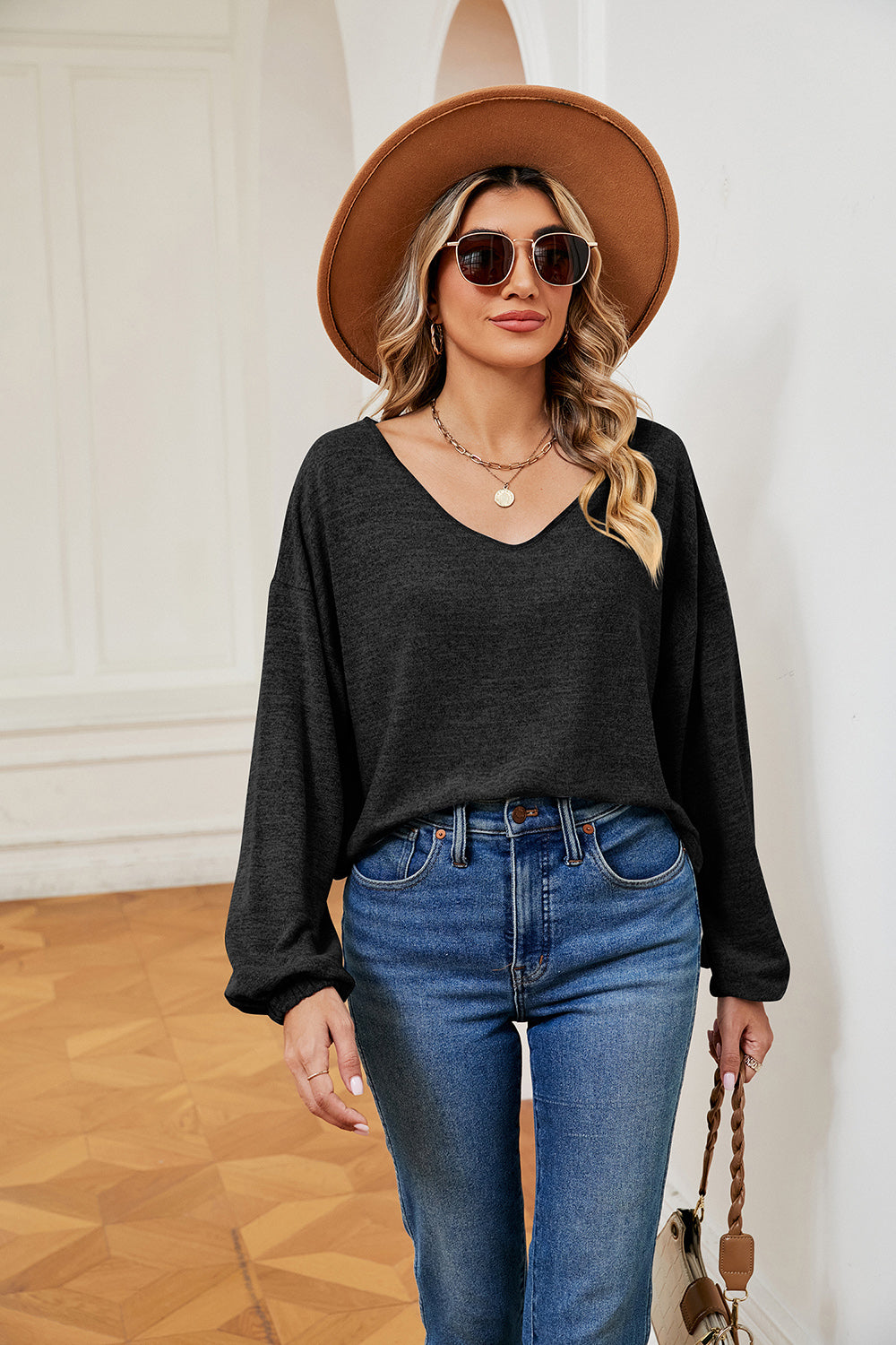 V-Neck Long Sleeve Top - Starzzyco