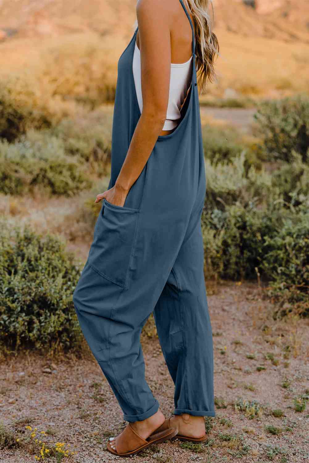 Double Take  V-Neck Sleeveless Jumpsuit with Pocket - Starzzyco