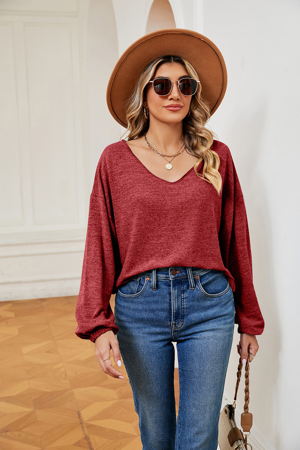 V-Neck Long Sleeve Top - Starzzyco