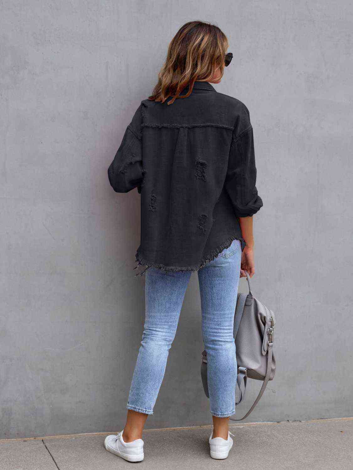 Distressed Drop Shoulder Denim Jacket | Other Colors Available - Starzzyco