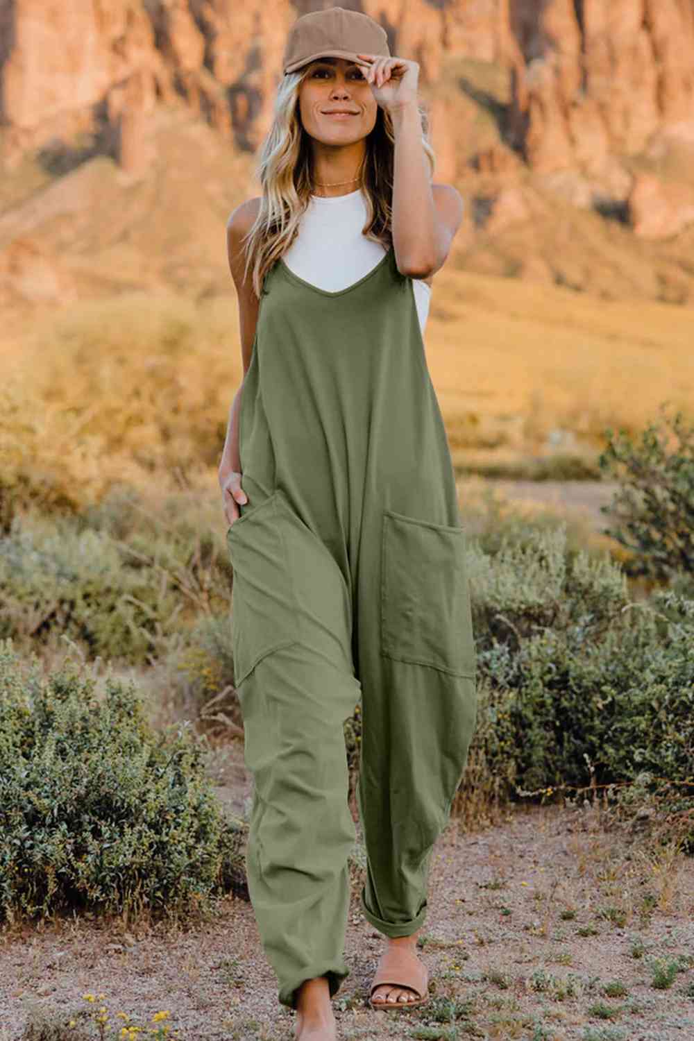 Double Take  V-Neck Sleeveless Jumpsuit with Pocket - Starzzyco