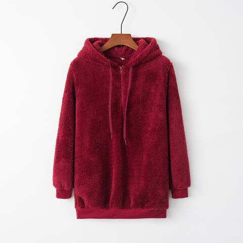 Quarter-Zip Drawstring Teddy Hoodie - Starzzyco