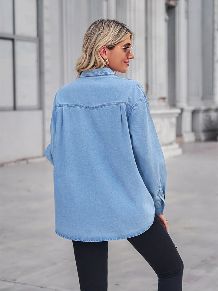 Long Sleeve Denim Shirt Jacket - Starzzyco