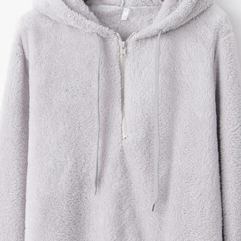 Quarter-Zip Drawstring Teddy Hoodie - Starzzyco