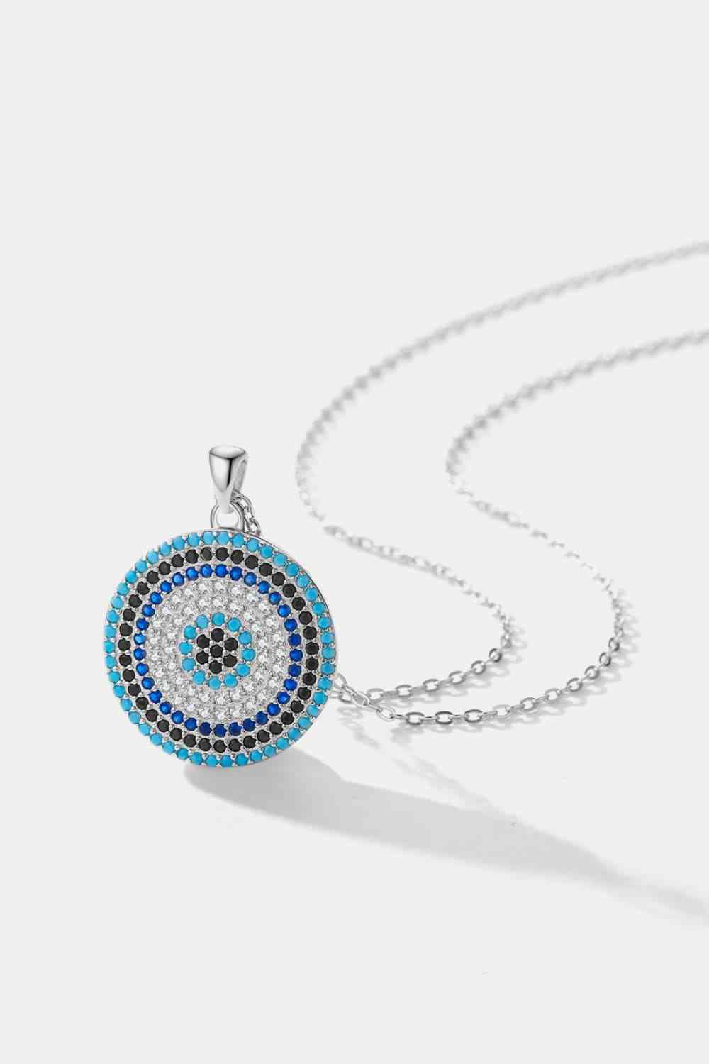 925 Sterling Silver Round Shape Artificial Turquoise Pendant Necklace - Starzzyco