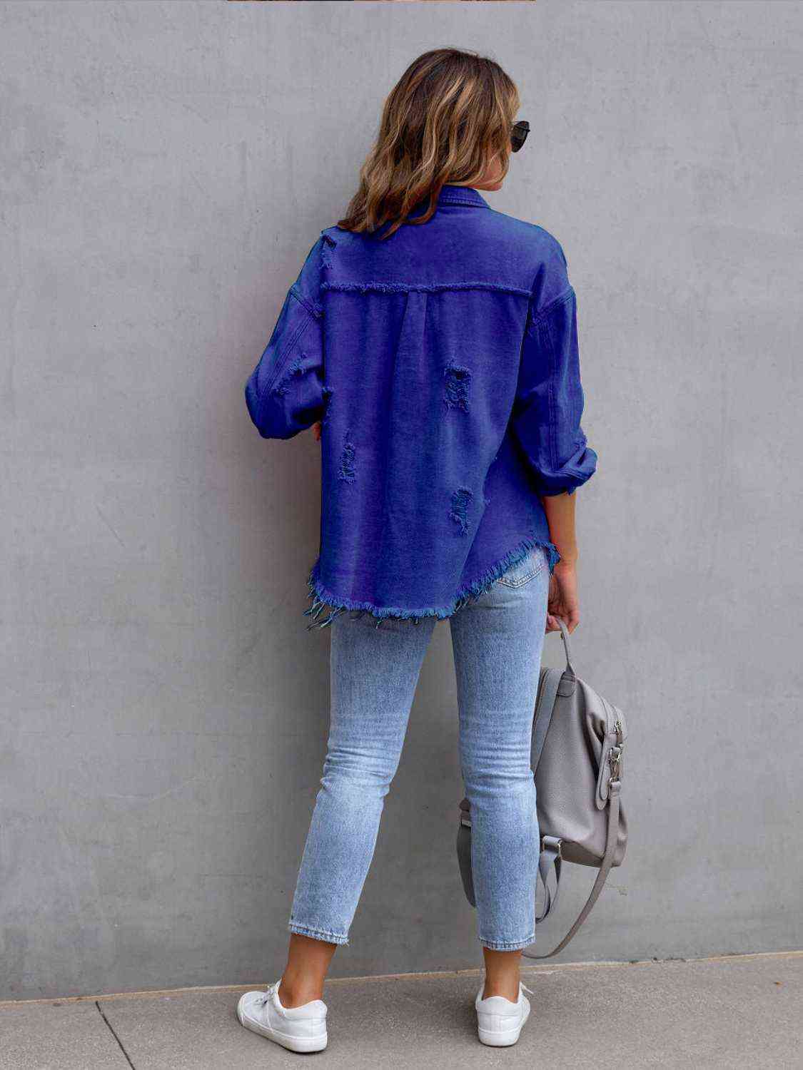 Distressed Drop Shoulder Denim Jacket | Other Colors Available - Starzzyco