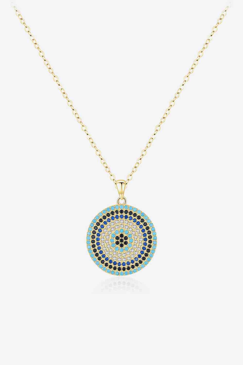 925 Sterling Silver Round Shape Artificial Turquoise Pendant Necklace - Starzzyco