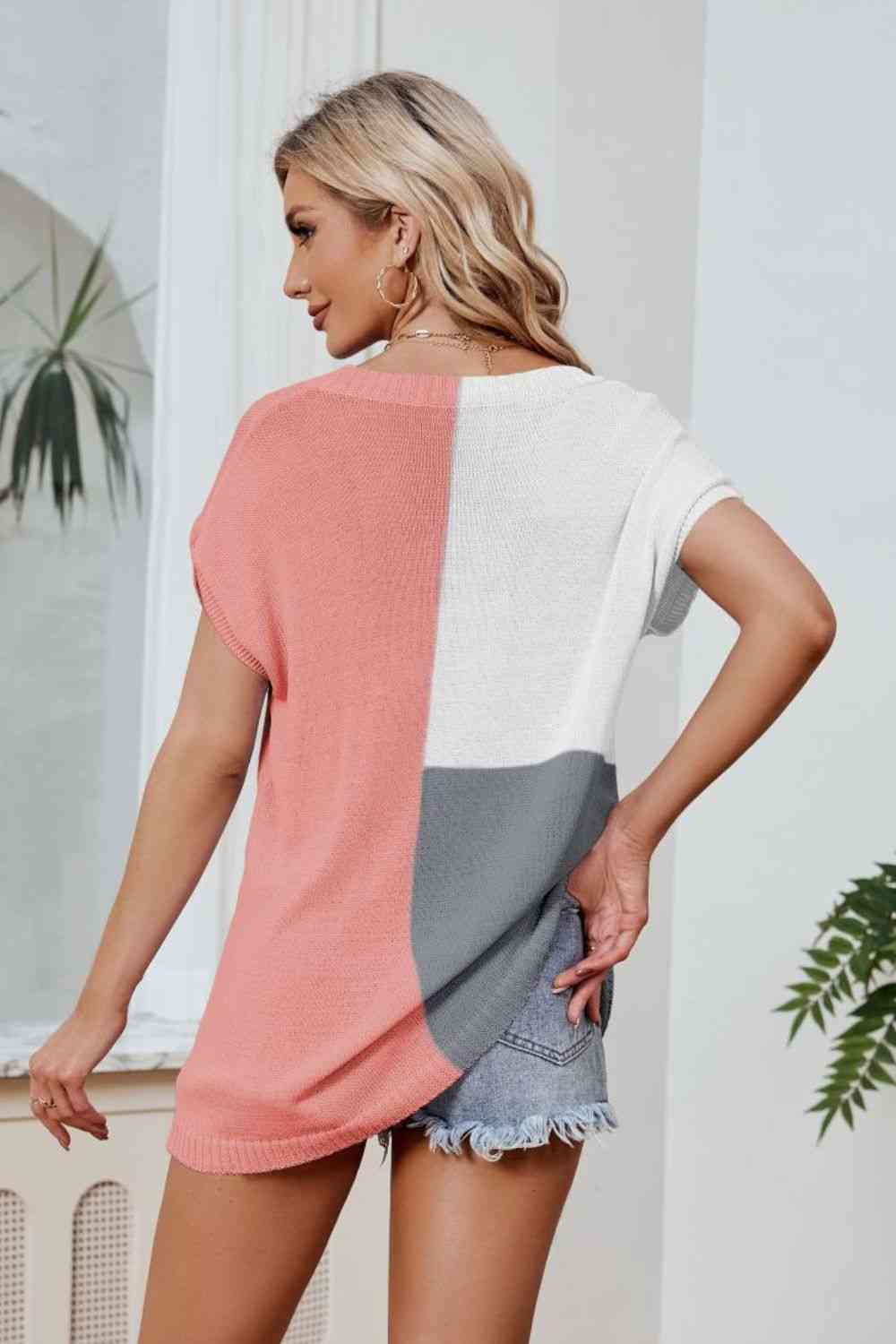 Color Block V-Neck Knit Top | Other Colors Available - Starzzyco