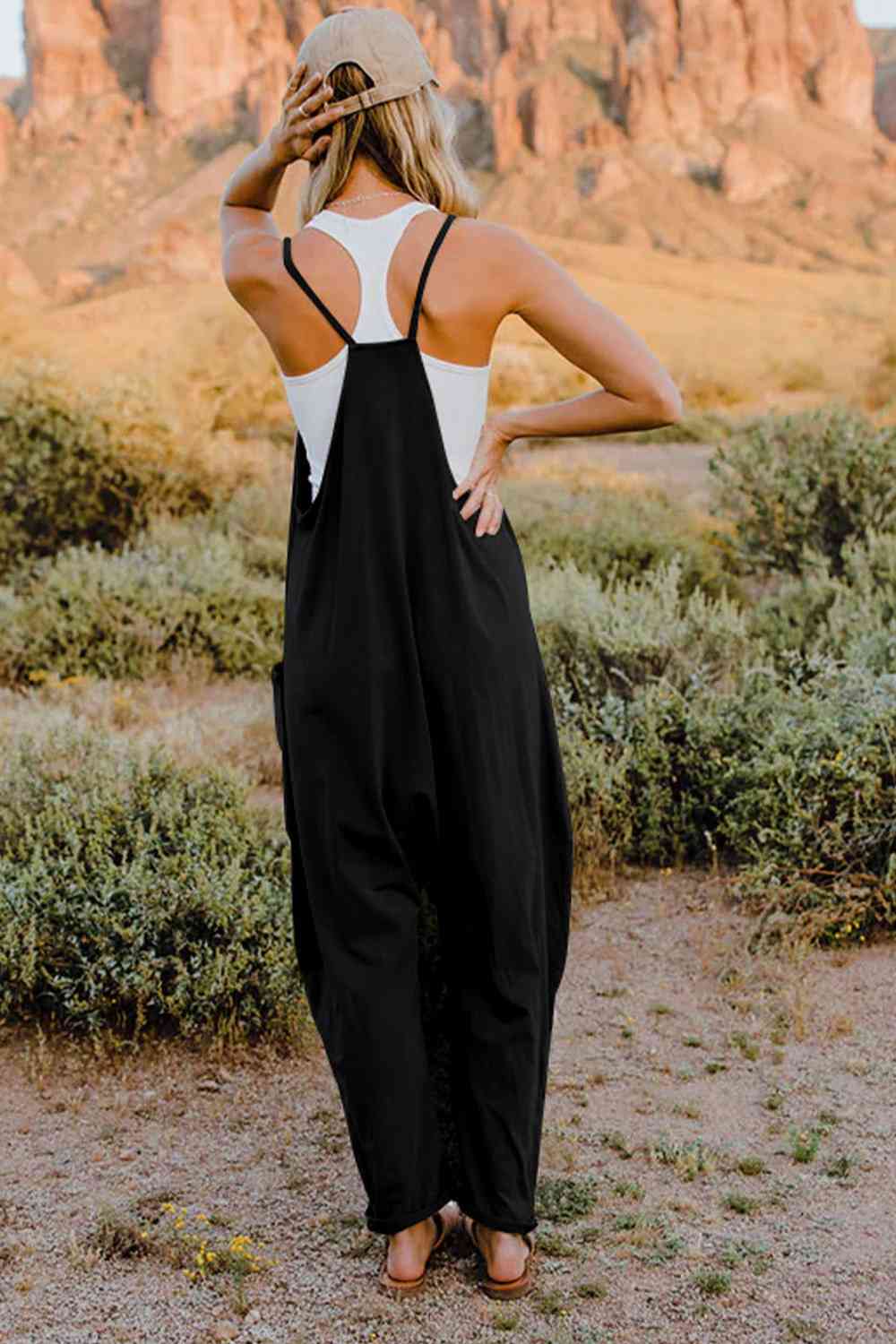 Double Take  V-Neck Sleeveless Jumpsuit with Pocket - Starzzyco