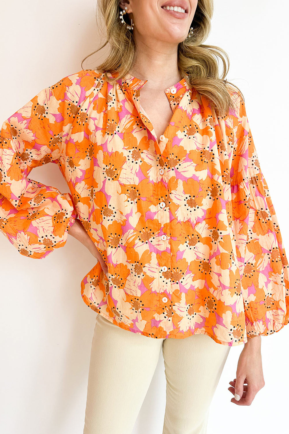 Printed Balloon Sleeve Top - Starzzyco