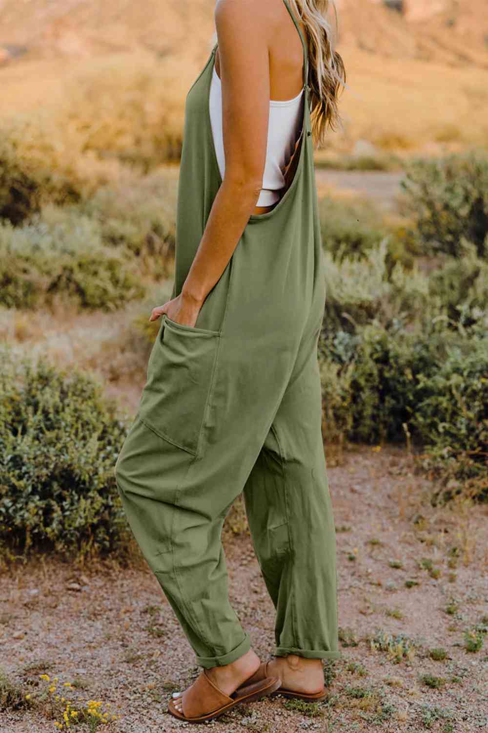 Double Take  V-Neck Sleeveless Jumpsuit with Pocket - Starzzyco