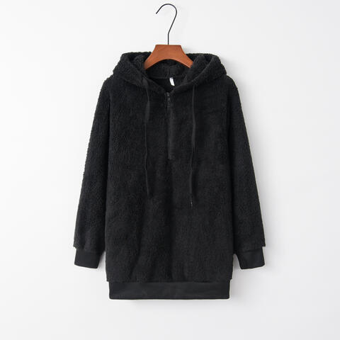 Quarter-Zip Drawstring Teddy Hoodie - Starzzyco