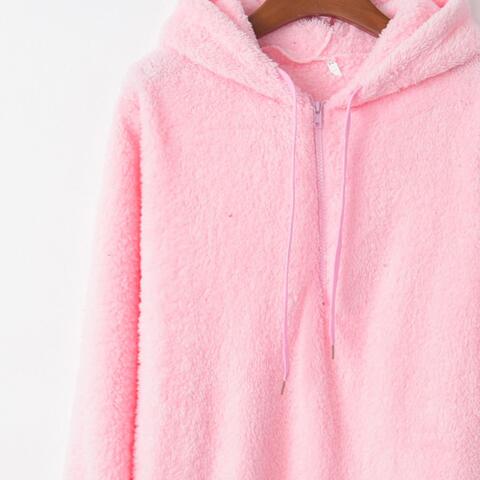 Quarter-Zip Drawstring Teddy Hoodie - Starzzyco