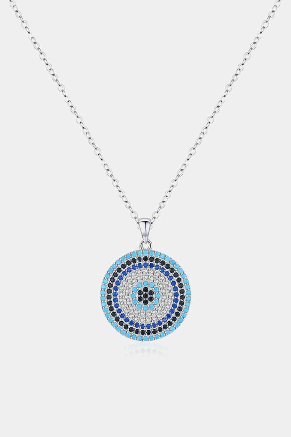 925 Sterling Silver Round Shape Artificial Turquoise Pendant Necklace - Starzzyco
