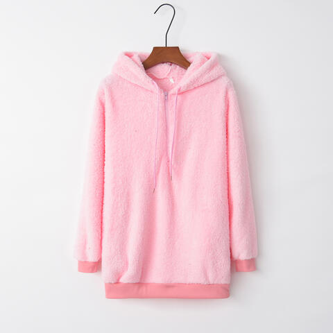 Quarter-Zip Drawstring Teddy Hoodie - Starzzyco